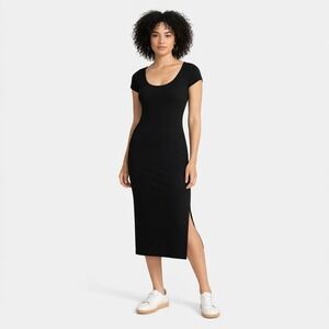 No Boundaries Black Ribbed Scoop‎ Neck Midi Dress Juniors Medium (8–10) New NWT